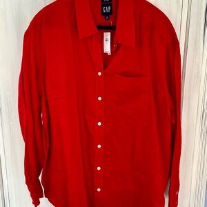 GAP Women's Bold Red Button-Up Blouse